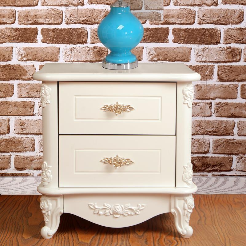 European Carved Solid Wood 2-Drawer Square Nightstand