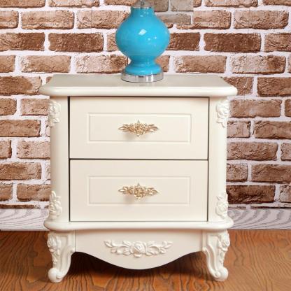European Carved Solid Wood 2-Drawer Square Nightstand