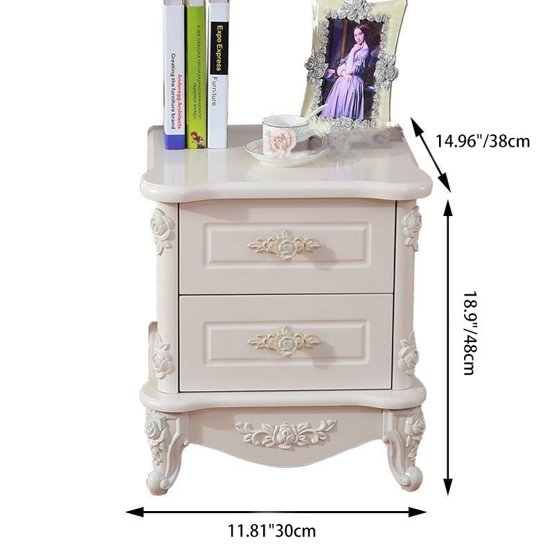 European Carved Solid Wood 2-Drawer Square Nightstand