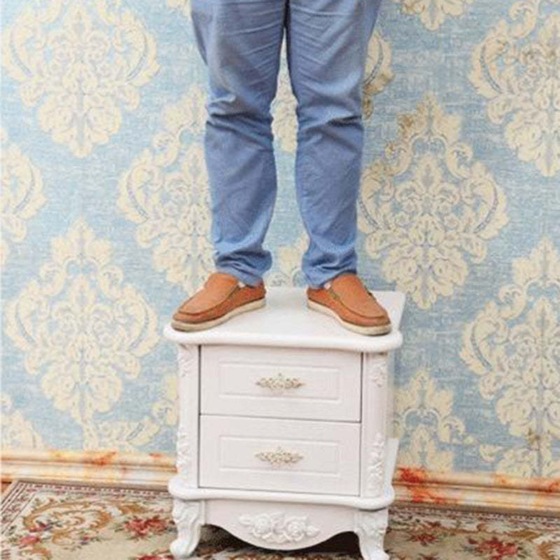 European Carved Solid Wood 2-Drawer Square Nightstand