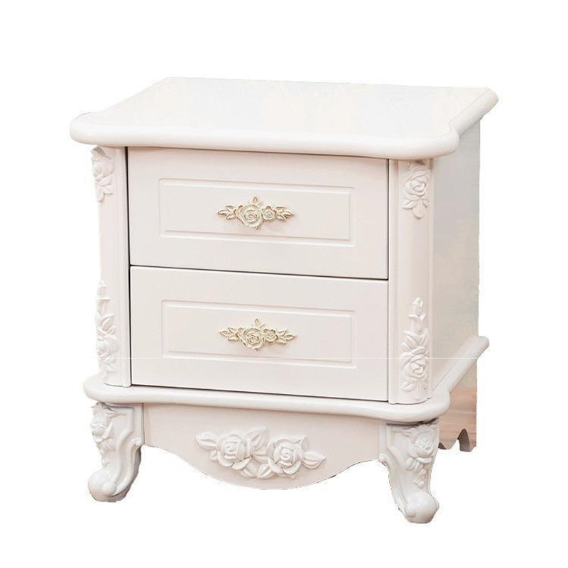 European Carved Solid Wood 2-Drawer Square Nightstand