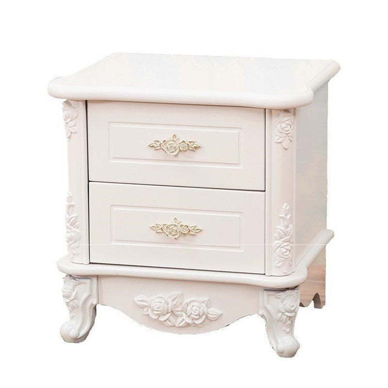 European Carved Solid Wood 2-Drawer Square Nightstand