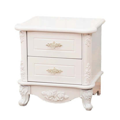 European Carved Solid Wood 2-Drawer Square Nightstand