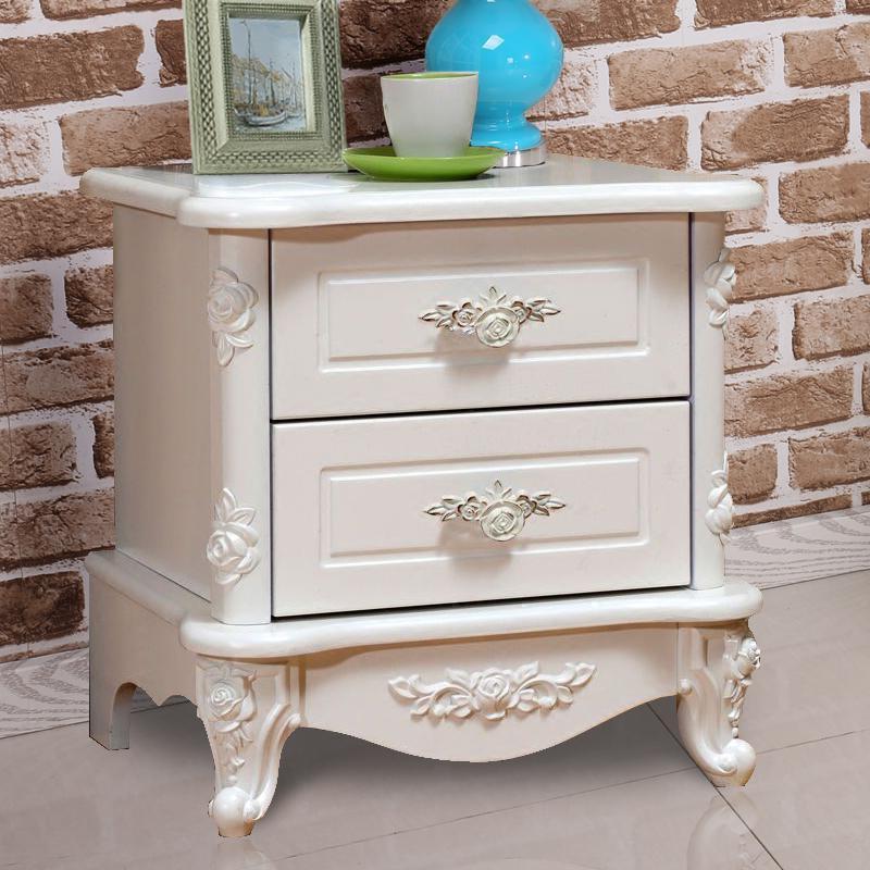 European Carved Solid Wood 2-Drawer Square Nightstand