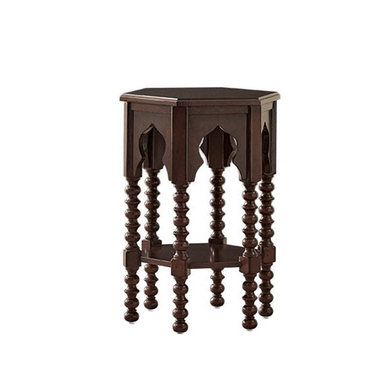 French Hexagon Solid Wood 2-Tier Side Table