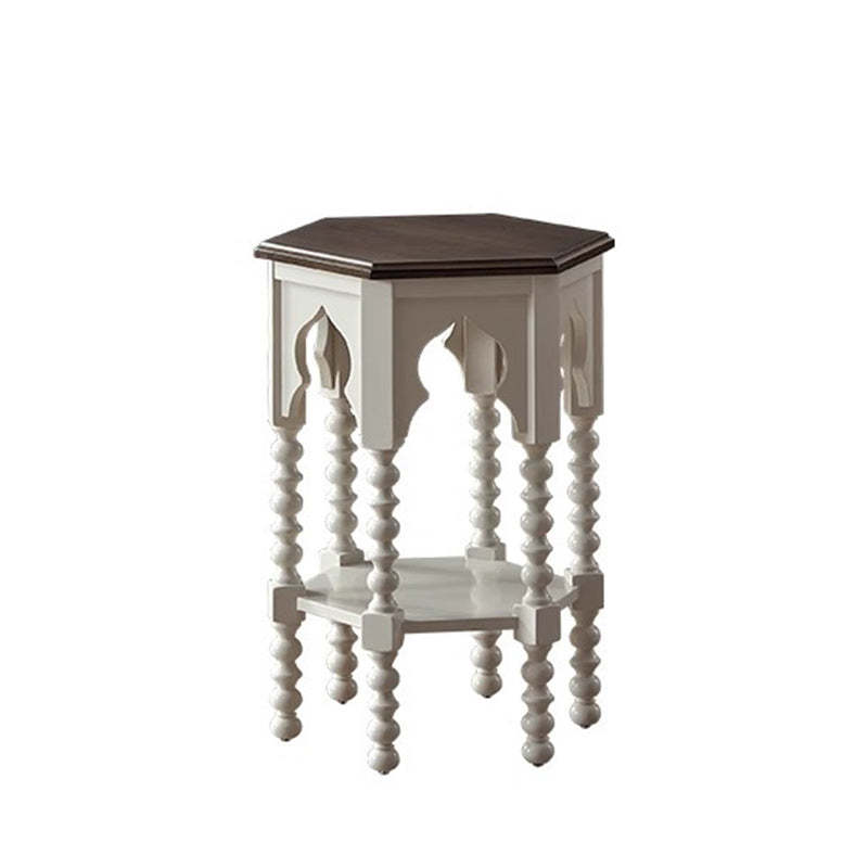 Lighom traditional hexagon 2-tier wood end & side tables — White