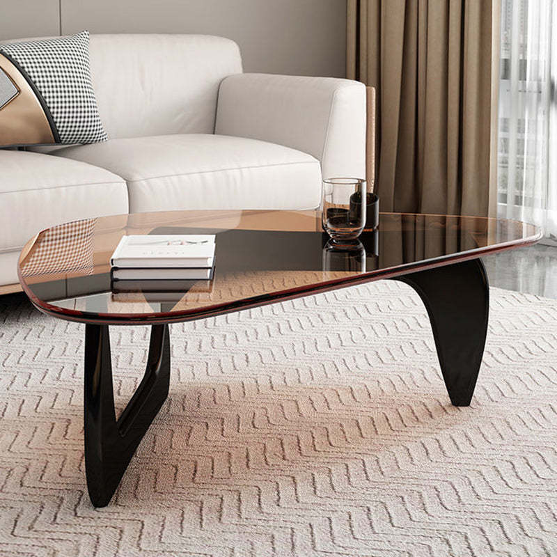 Modern Triangle Solid Wood Glass Coffee Table — Gray