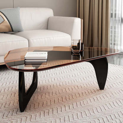 Modern Triangle Solid Wood Glass Coffee Table — Gray