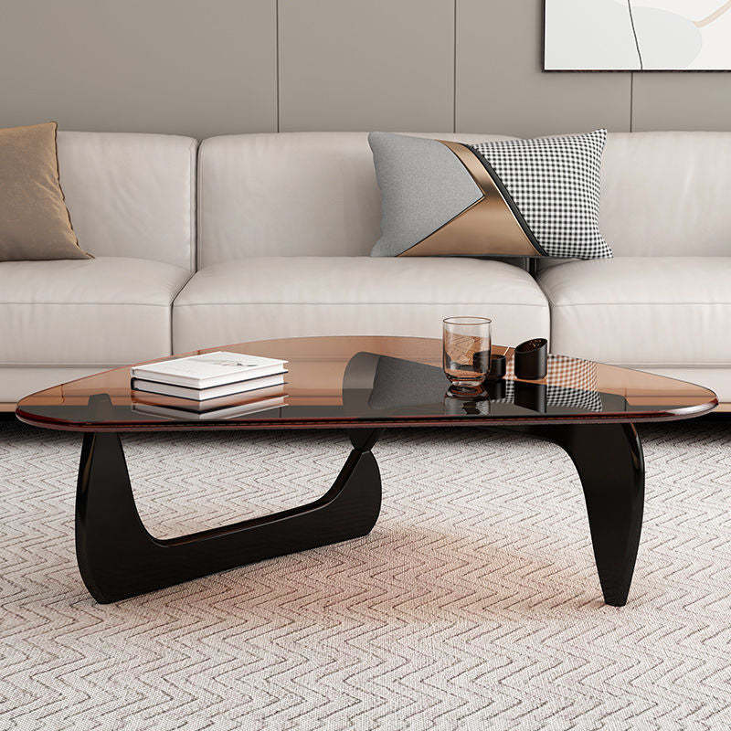 Modern Triangle Solid Wood Glass Coffee Table