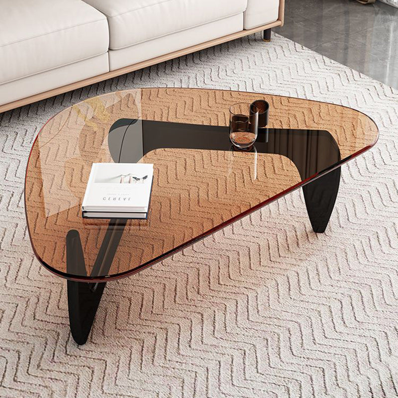 Modern Triangle Solid Wood Glass Coffee Table — Brown
