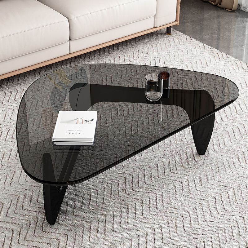 Modern Triangle Solid Wood Glass Coffee Table — Gray