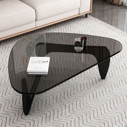 Modern Triangle Solid Wood Glass Coffee Table — Gray