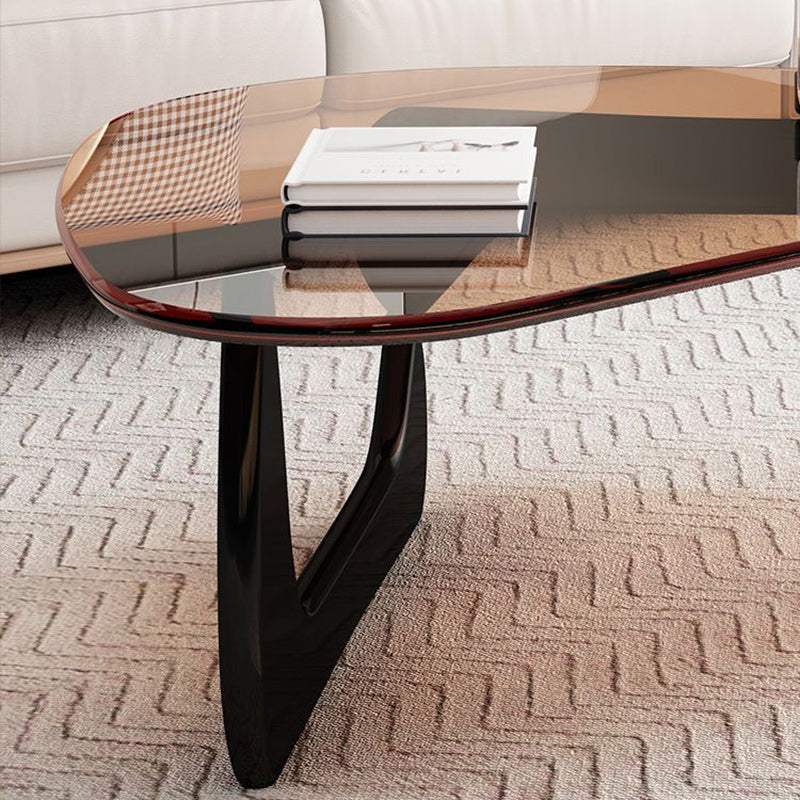 Modern Triangle Solid Wood Glass Coffee Table — Brown