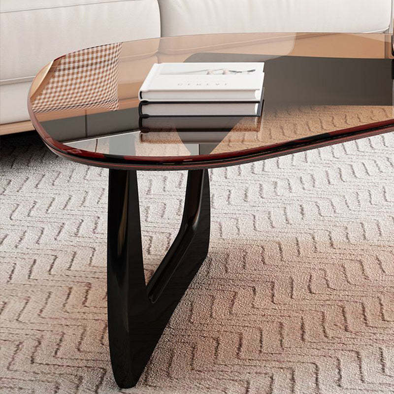 Modern Triangle Solid Wood Glass Coffee Table — Brown