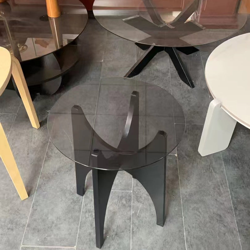 Contemporary Round Glass Wood Side Table