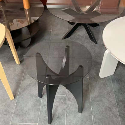 Contemporary Round Glass Wood Side Table