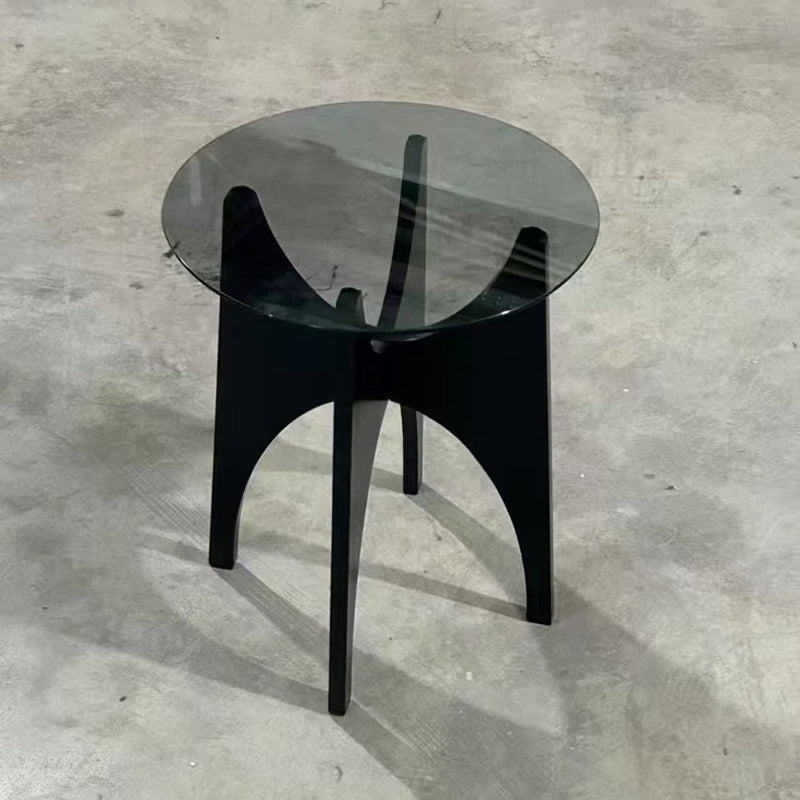 Contemporary Round Glass Wood Side Table