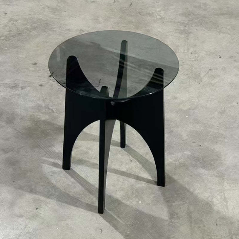 Contemporary Round Glass Wood Side Table