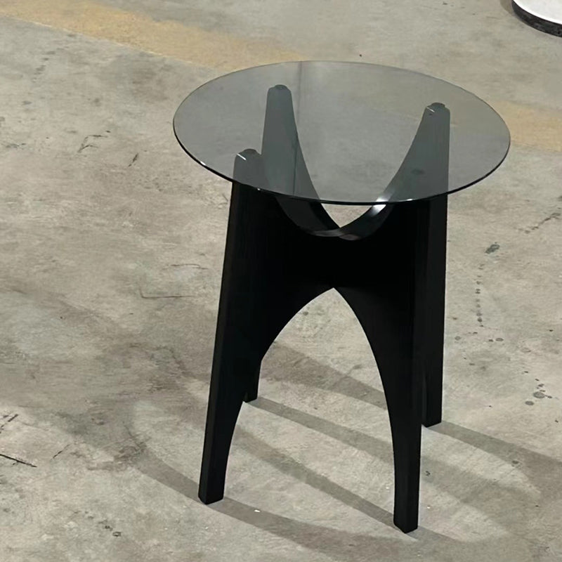 Contemporary Round Glass Wood Side Table