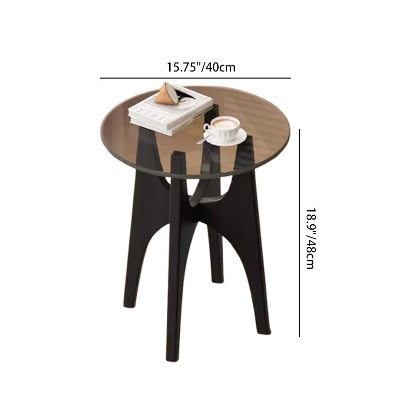 Contemporary Round Glass Wood Side Table