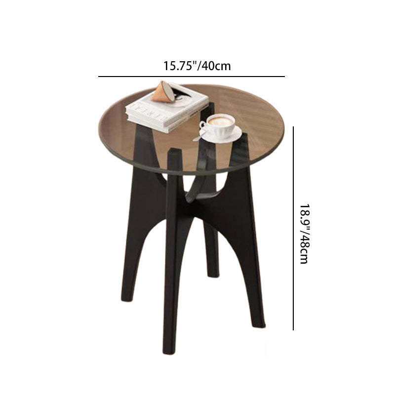 Contemporary Round Glass Wood Side Table
