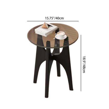 Contemporary Round Glass Wood Side Table
