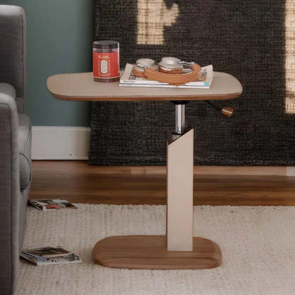 Modern Liftable Swivel Leather Solid Wood End Table