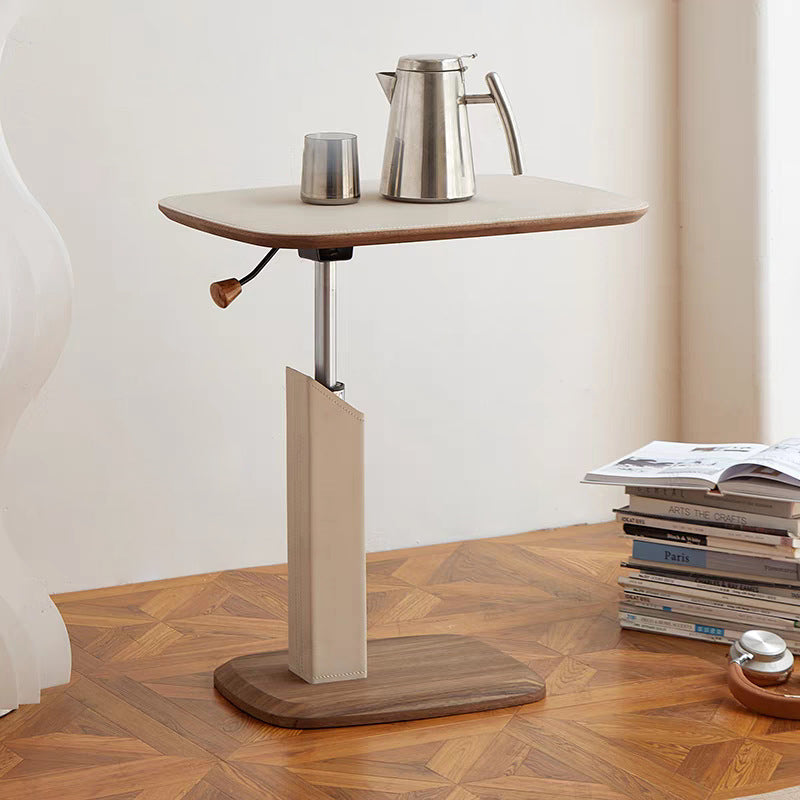 Modern Liftable Swivel Leather Solid Wood End Table