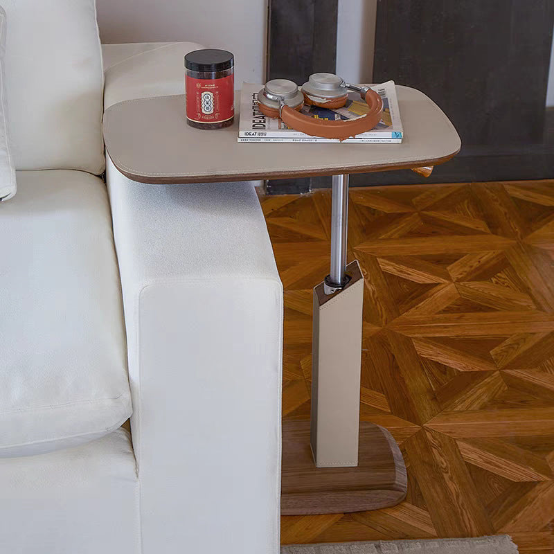 Modern Liftable Swivel Leather Solid Wood End Table