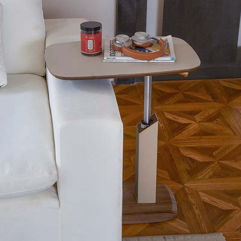Modern Liftable Swivel Leather Solid Wood End Table