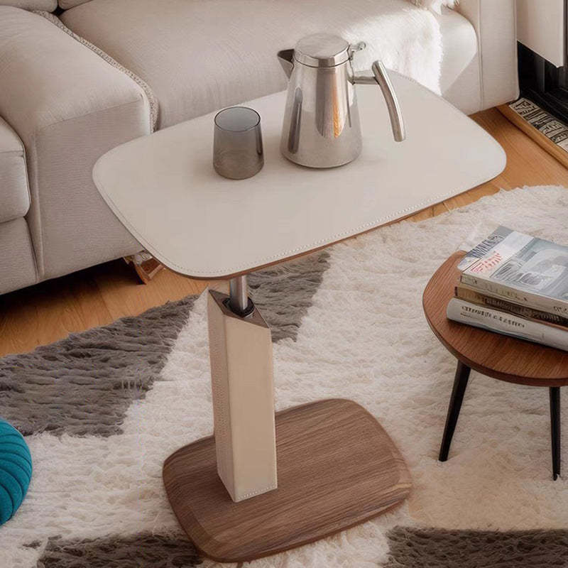 Modern Liftable Swivel Leather Solid Wood End Table