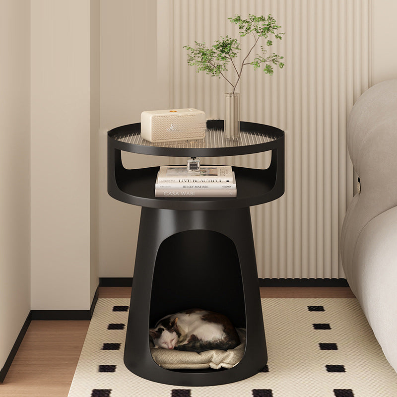 Nordic Cream Glass Iron Cabinet Side Table — Black