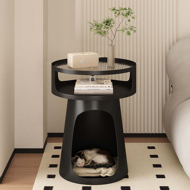 Nordic Cream Glass Iron Cabinet Side Table — Black