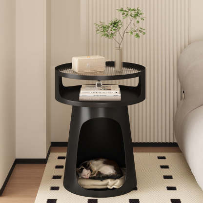 Nordic Cream Glass Iron Cabinet Side Table — Black