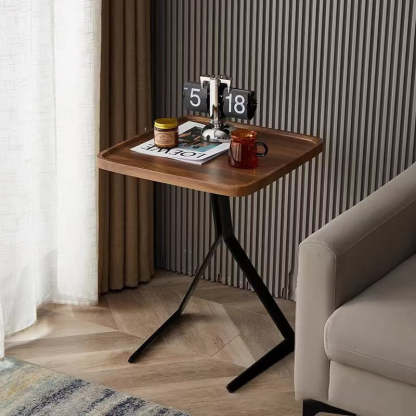 Nordic Square Geometry Iron Side Table — Walnut Color + Black