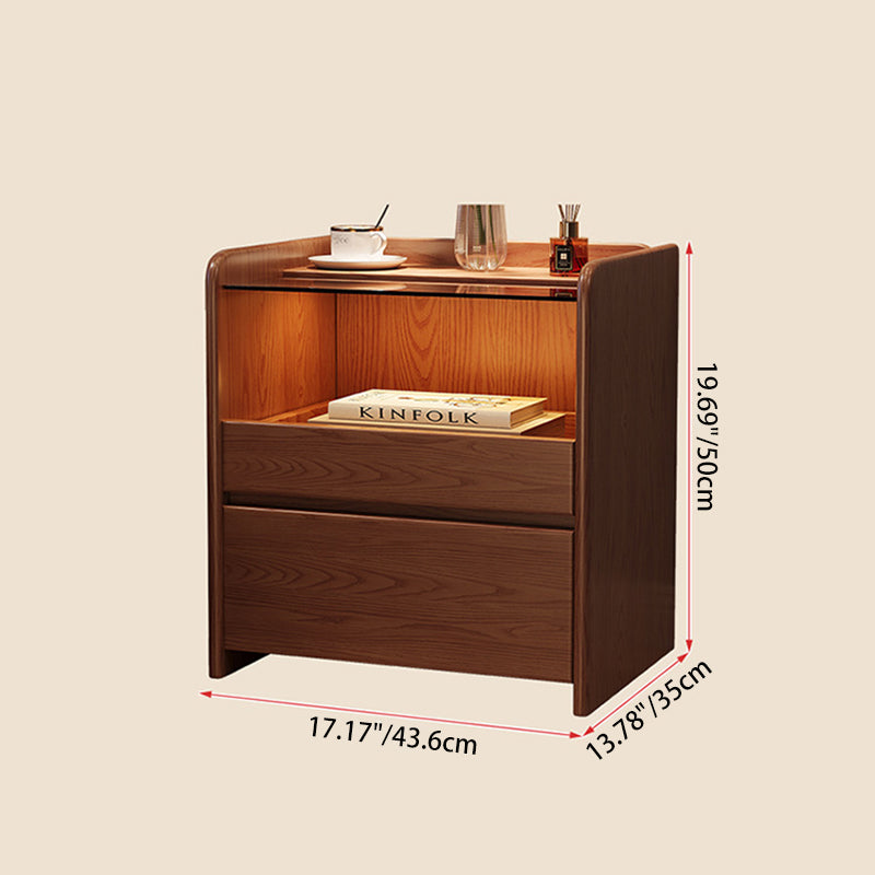 Minimalist Glass Ash Wood 2-Drawer Nightstand — Gray
