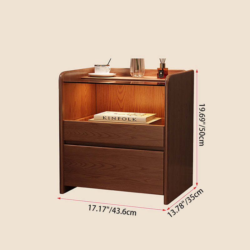 Minimalist Glass Ash Wood 2-Drawer Nightstand — Gray