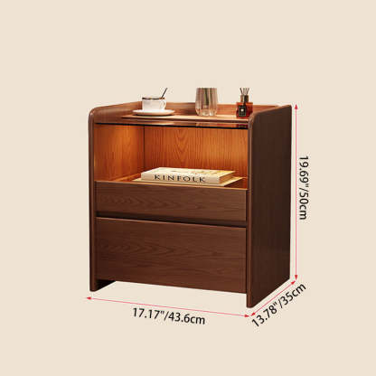 Minimalist Glass Ash Wood 2-Drawer Nightstand — Gray