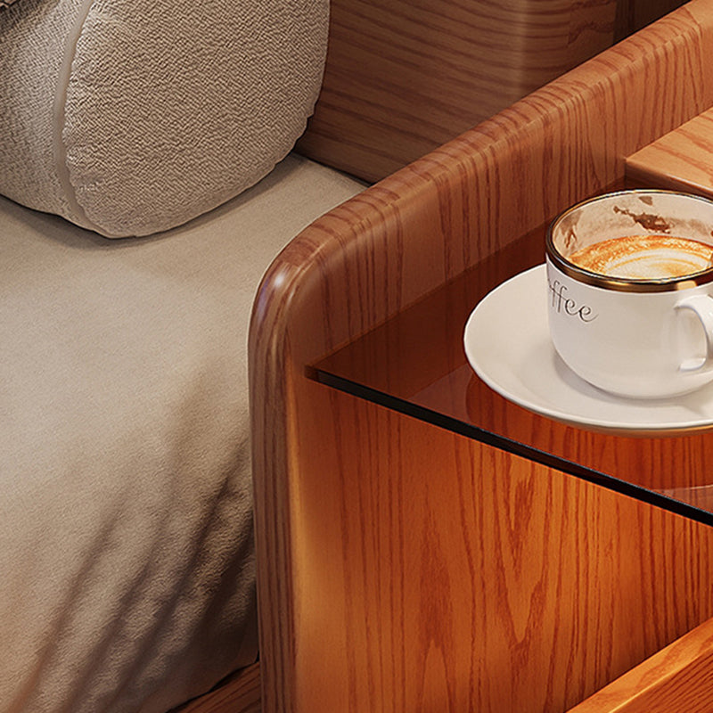 Minimalist Glass Ash Wood 2-Drawer Nightstand