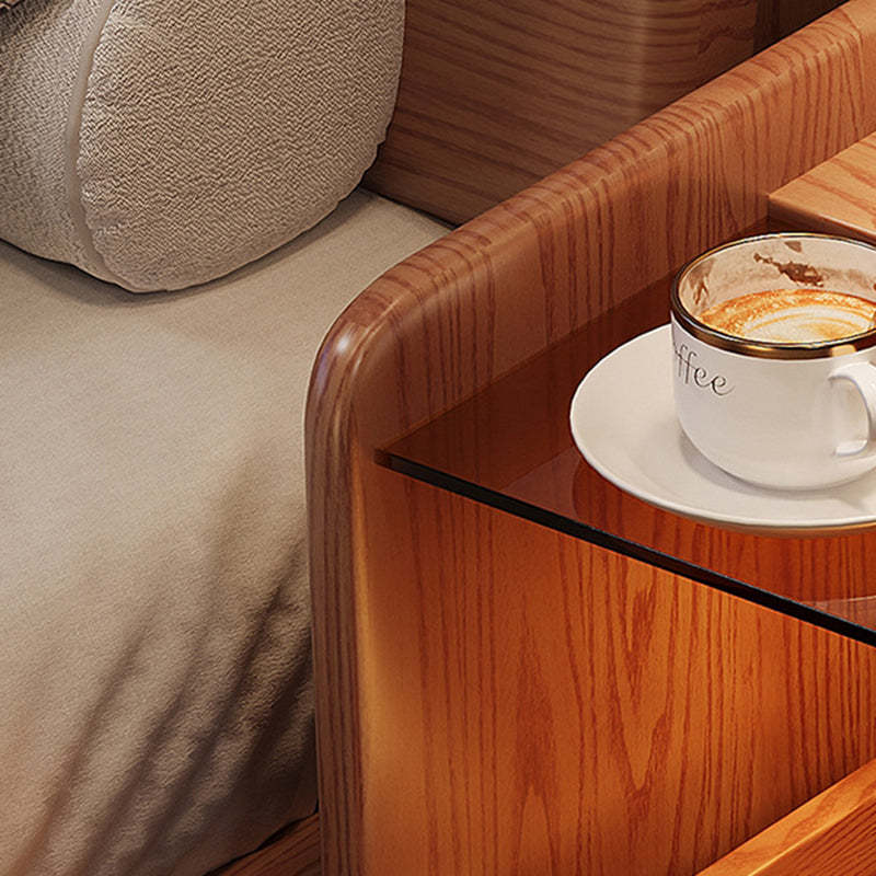 Minimalist Glass Ash Wood 2-Drawer Nightstand