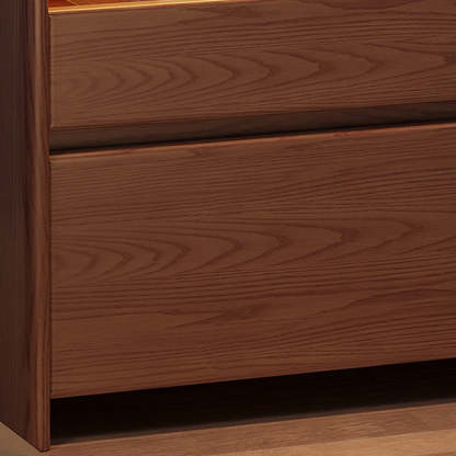 Minimalist Glass Ash Wood 2-Drawer Nightstand