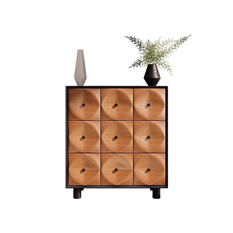 Retro Oak Pine 9-Drawer Console Table