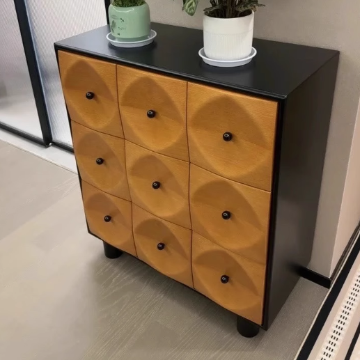 Retro Oak Pine 9-Drawer Console Table