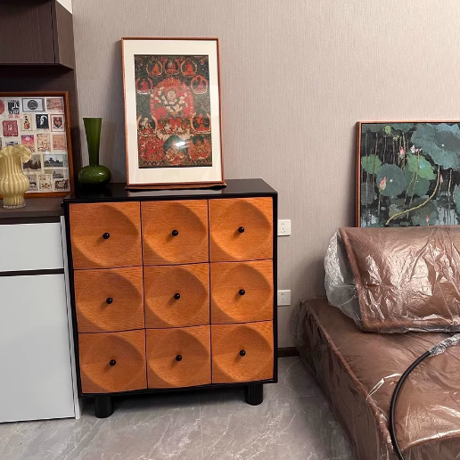 Retro Oak Pine 9-Drawer Console Table
