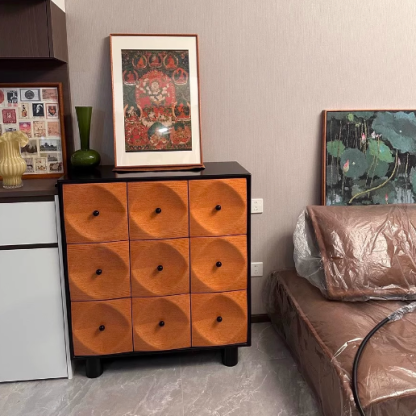 Retro Oak Pine 9-Drawer Console Table