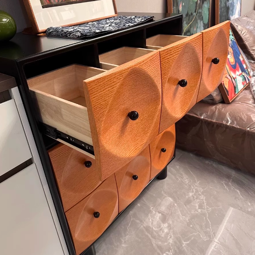 Retro Oak Pine 9-Drawer Console Table