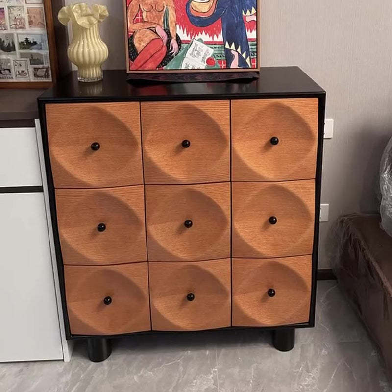 Retro Oak Pine 9-Drawer Console Table