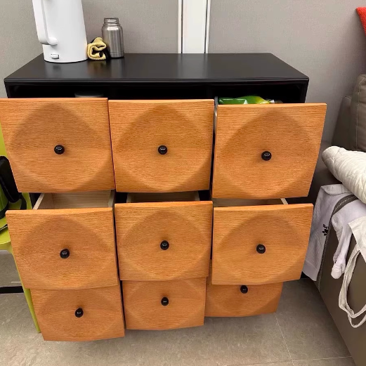 Retro Oak Pine 9-Drawer Console Table
