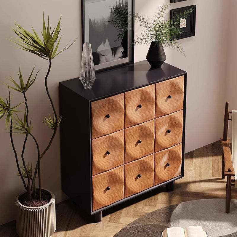 Retro Oak Pine 9-Drawer Console Table