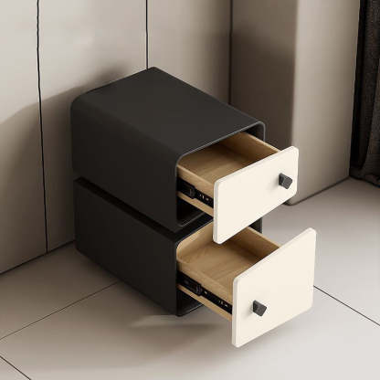 Scandinavian Leather Wood 2-Drawer Nightstand